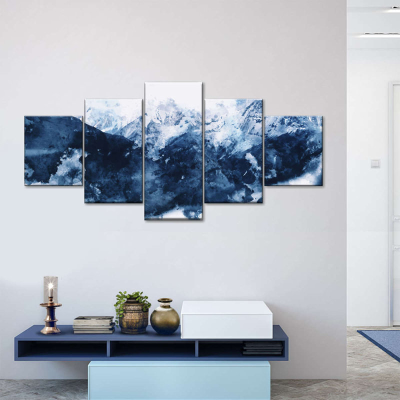Paysage abstrait montagnes enneigées, impression sur toile, 5 pièces, H 36 po x l 80 po x P 1 po