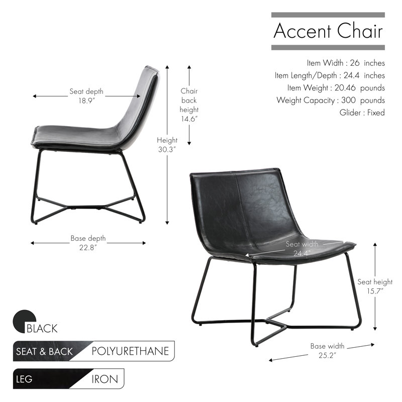 Fauteuil d'appoint 26 po Panfilo, Noir