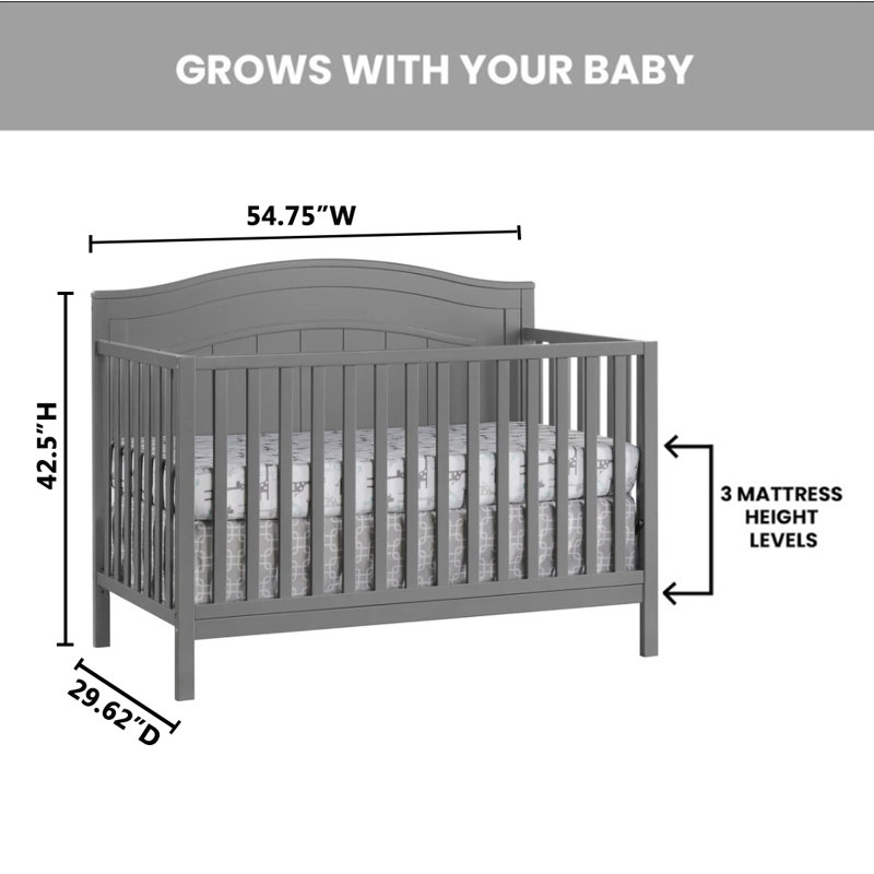 Lit de bébé convertible 4 en 1 Nolan, Gris colombe