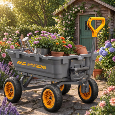 900LBS Steel Frame Garden Dump Cart with Flat Free Tires, Heavy Duty Beach Wagon with Ergonomic Anti Slip Grip for Outdoor, Easy to Assemble, Gray