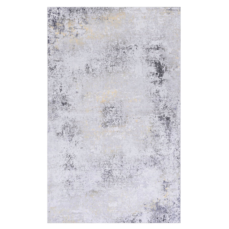 Washable 3X5 Area Rug, Low-Pile, Non-Slip, Non-Shedding, Fashionable For Living Room, Bedroom, Kitchen, Dining Room - Gray Machine Washable, Foyer