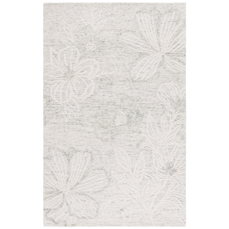 Ambrogia 226 Hand Tufted Wool/Cotton Floral Indoor Use Only Rug in Light Gray/Ivory, Round 6'