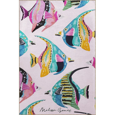 Tapis bleu et rose à motif de poissons discus lavables à la machine