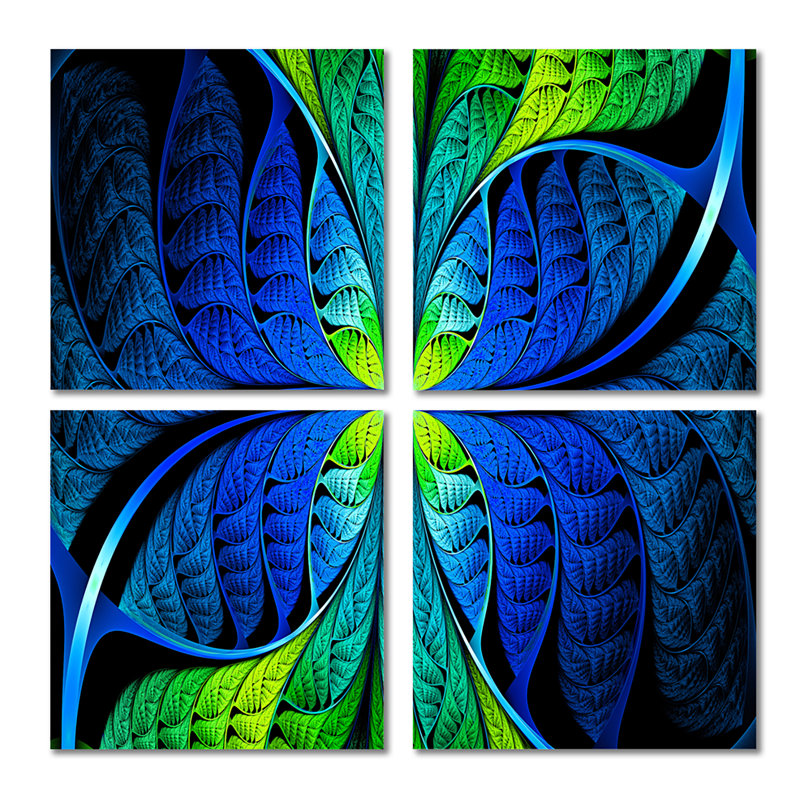 «Blue Green Fractal», ensemble de 4 reproductions d'art sur toile abstraites