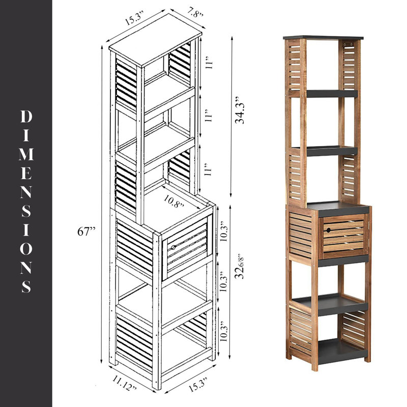 Tall Bathroom Storage Cabinet with Multiple Shelves and Vented Door, Brown and Grey - Elements Collection