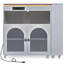 Îlot de cuisine roulant avec table allongée, îlot de cuisine sur roulettes avec lumières DEL, prises de courant et 2 portes en verre cannelé, îlot de cuisine avec compartiment de rangement et 3 tablettes ouvertes latérales, gris-104562461