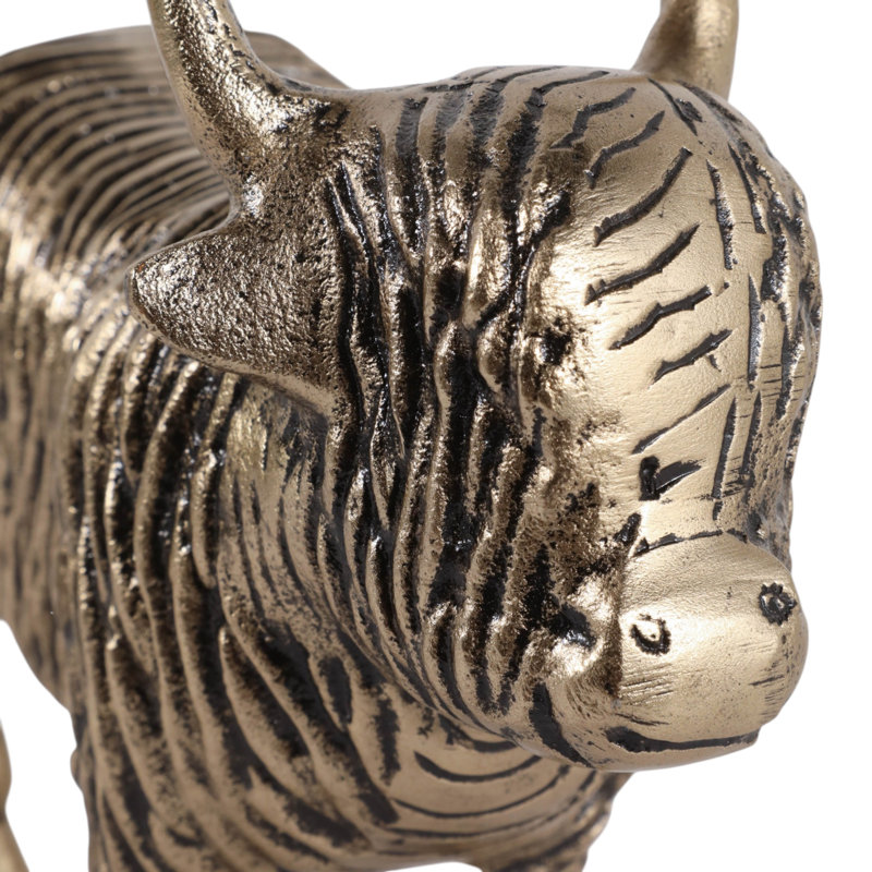 Statuette décorative de yak en métal, objet de décoration pour table ou étagère - Sculpture animale antique - 25 cm, bronze