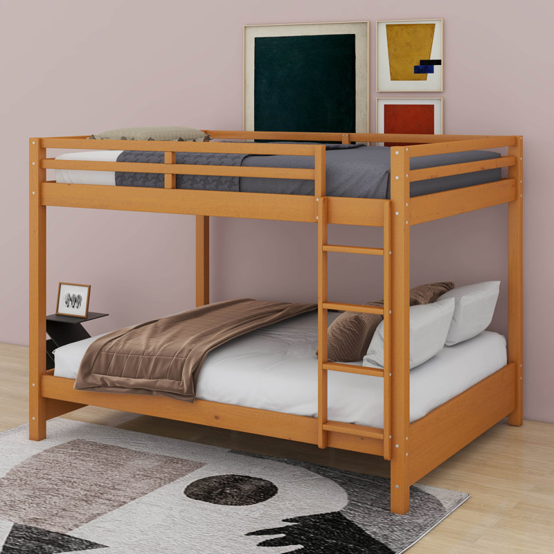 Queen Size Bunk Bed With Ladder, Wood