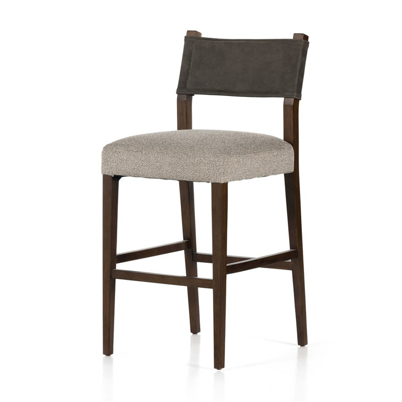 Ferris Stool, Bar Stool (29.92" Seat Height), Tulsa Ink/Nubuck Charcoal Rayon/Viscose/Leather, Antique Sable