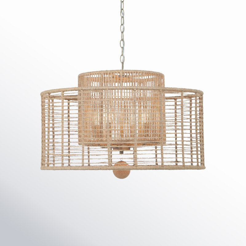 4 - Light Drum Pendant, Burnished Silver, Beige