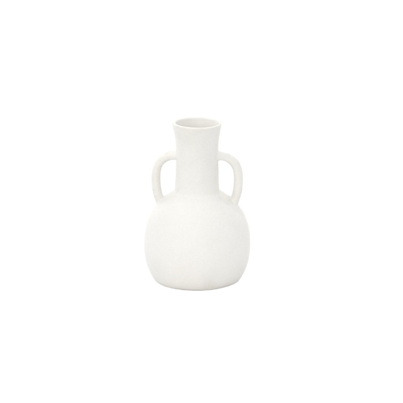 Vase en céramique rond Pelike blanc mat