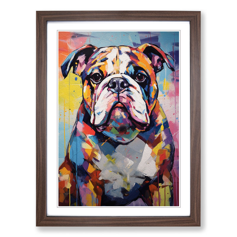 British Bulldog Expressionism - Framed Print, 46cm H x 34cm W x 2cm D, Walnut Framed