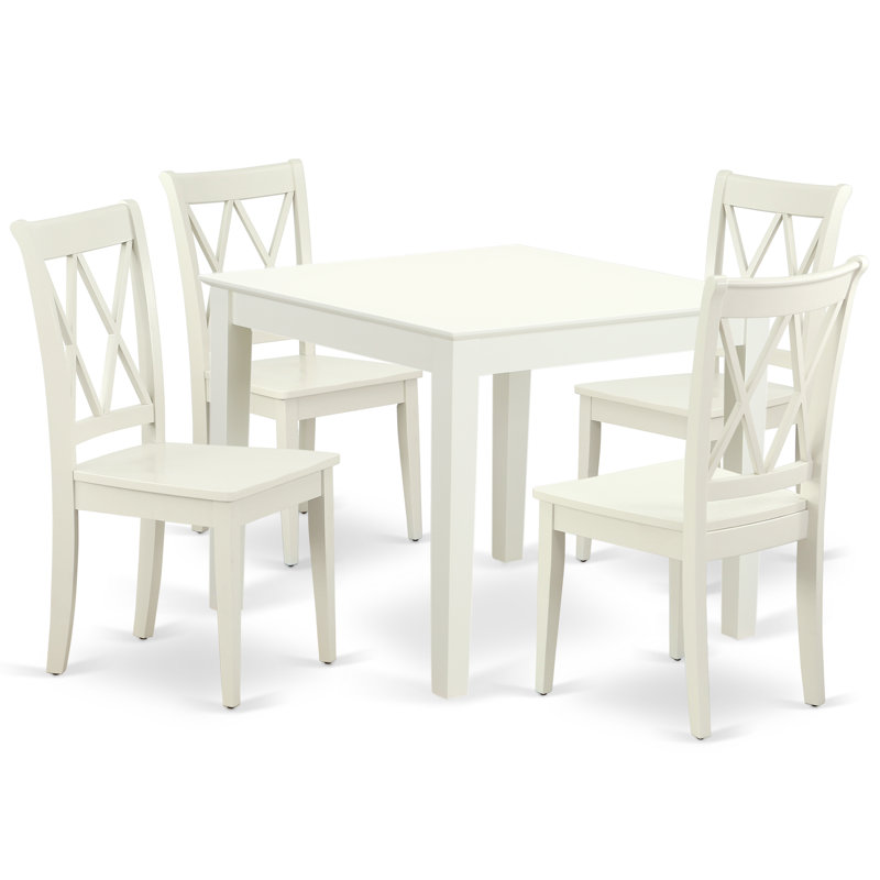 Ensemble de table de salle à manger 5 pièces pour 4 personnes comprenant une table de cuisine carrée et 4 chaises de salle à manger, lin blanc
