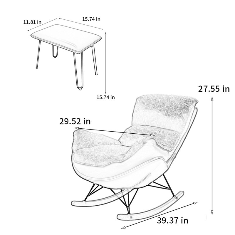Chaise berçante moderne en tissu à double face, Orange, Orange