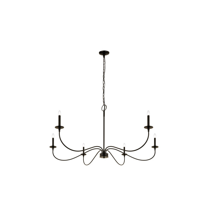 Lustre traditionnel / classique à 6 lumières de style bougie Ajmer, Noir mat, H 29 po x l 63 po x P 63 po