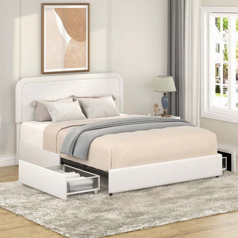 Upholstered Platform Storage Bed, 2 Drawers