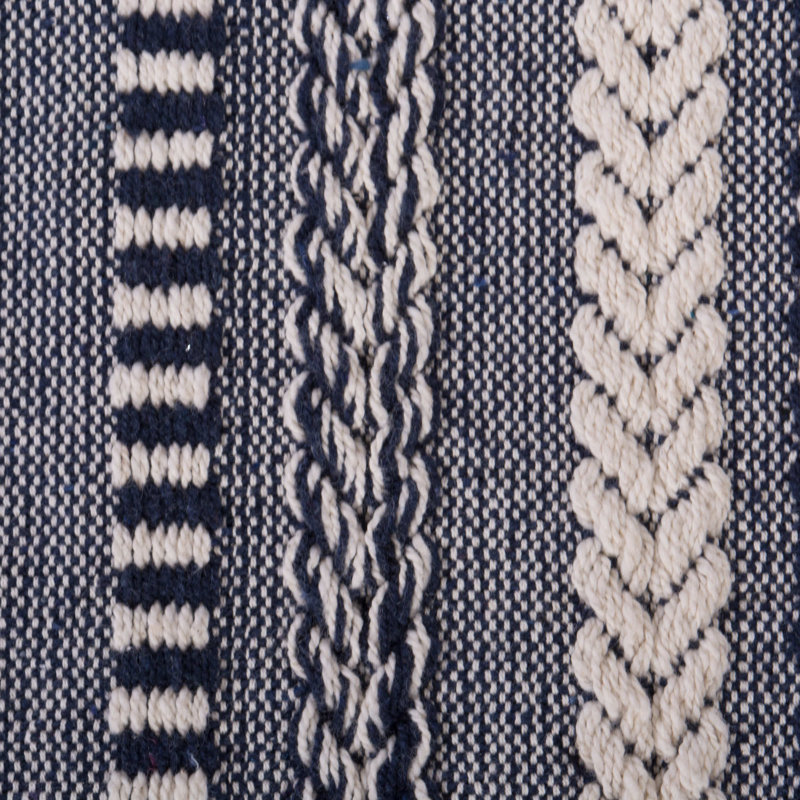 Navy and White Cotton Braided Striped Throw Blanket