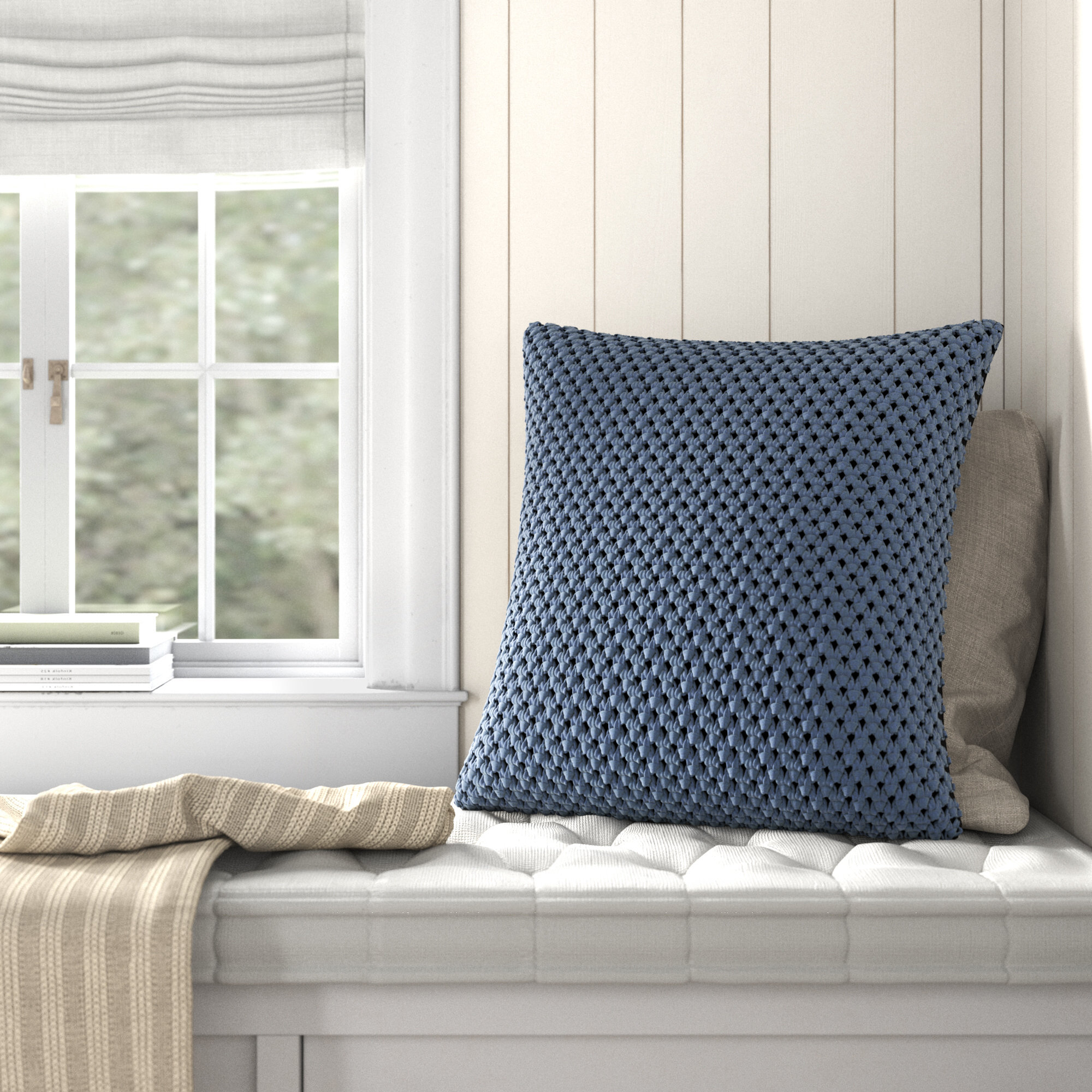 Lucile Cotton Throw Pillow, Polyester, 22" x 22", Denim