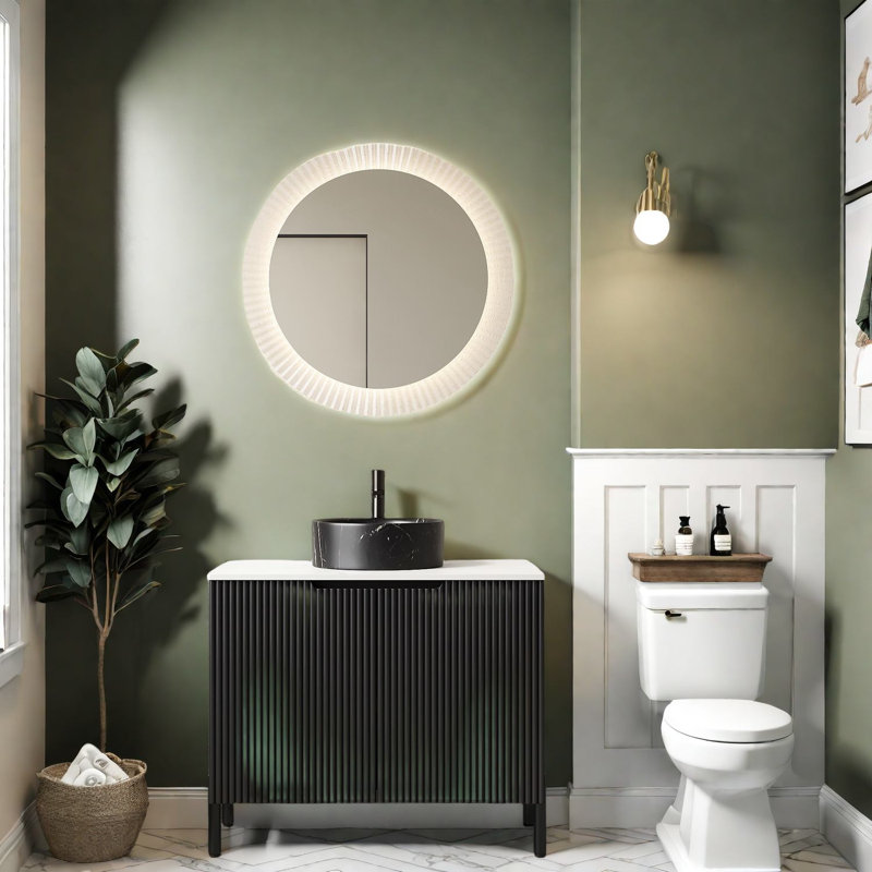 Meuble-lavabo moderne avec lavabo en céramique noire et armoire de rangement