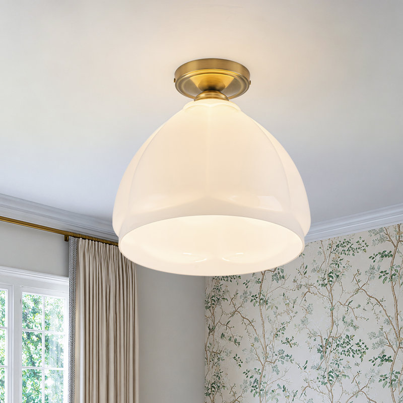 Plafonnier encastré 1 lumière en verre de lait floral