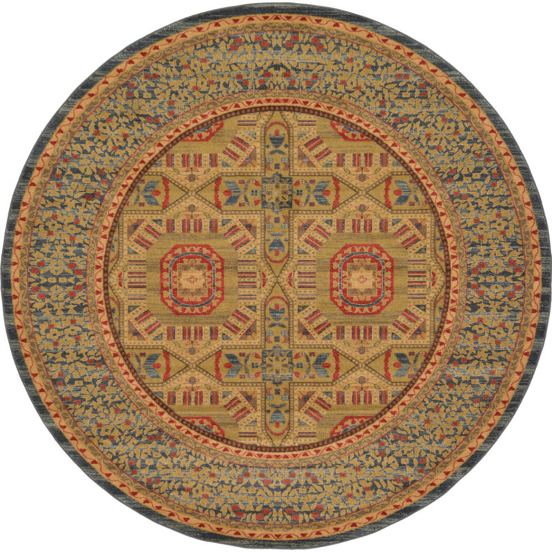Tapis oriental beige / rouge Ophelia, Rond 8 pi