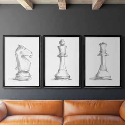 Chess Piece Study I  -Custom Framed  Wrapped Gallery Canvas - 3 Pieces