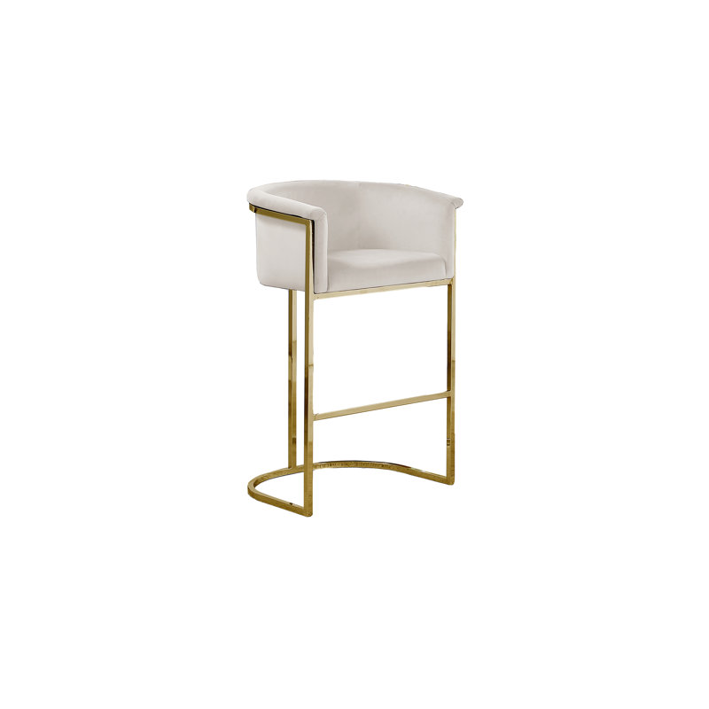 Tabouret de bar Maebelle en velours 29 po (Chaise simple), Doré, Crème