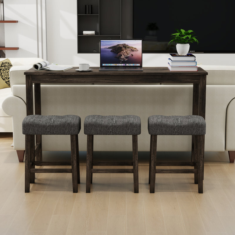 4-Piece Bar Table Set With Outlet & 3 Stools,Stylish Dining Table & Chairs, Dark Gray