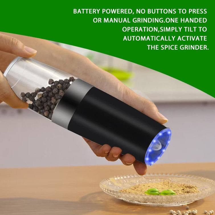 Electric Pepper and Salt Grinder Set, Adjustable Coarseness, Battery  Powered with LED Light, One Hand Automatic Operation 