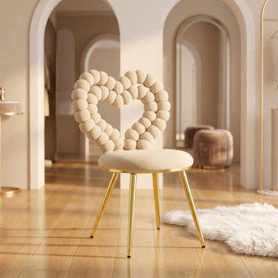 Ensemble 2 pièces de chaises décoratives matelassées en forme de cœur: des chaises en velours doux avec des cadres en métal doré, parfaites pour le salon, la chambre à coucher ou la salle à manger