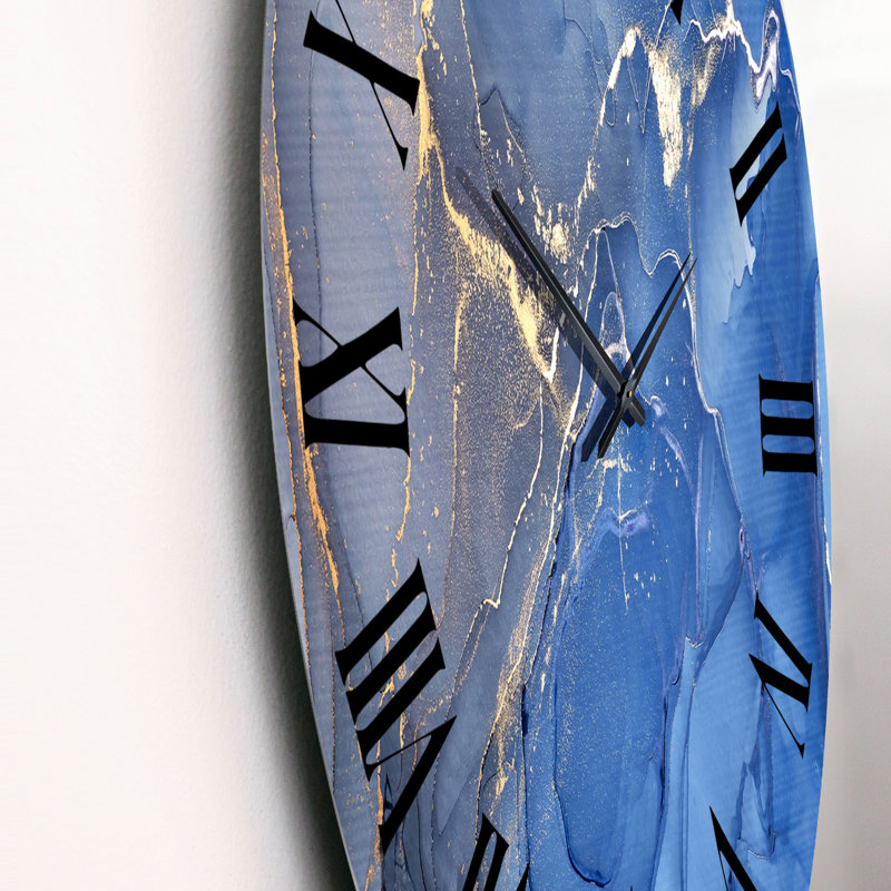 Blue and Gray Ink Universe - horloge murale moderne, Moyen