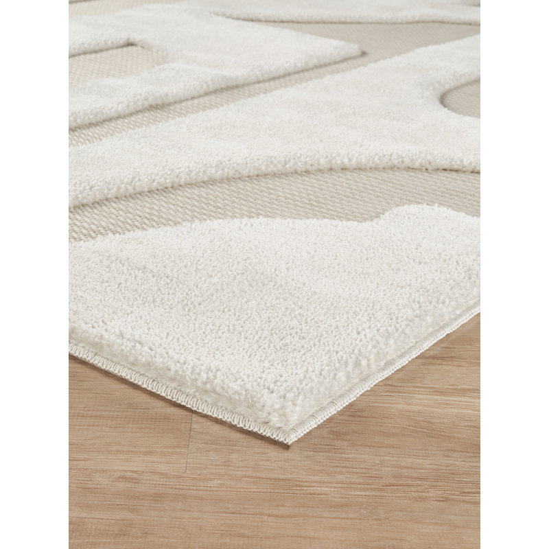 Freya Living Room Area Rug Contemporary 3D Embossed Modern Boho Design - Cream, Rectangle 160 x 230 cm