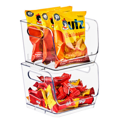 Les bacs de rangement empilables Sorbus s'ouvrent à l'avant, les bacs de rangement empilables transparents, les bacs de rangement pour le rangement et l'organisation, les bacs de rangement empilables en acrylique pour la cuisine, les bacs de rangement de garde-manger transparents (petit carré), paquet de 6