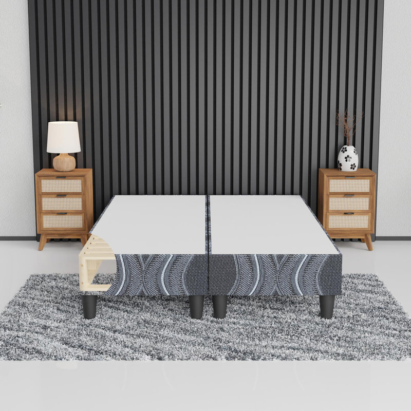 Wood Box Spring/Foundation With Legs For Mattress Support, Heavy-Duty Structure, Fully Assembled, No Need For Bed Frame, Queen, Black