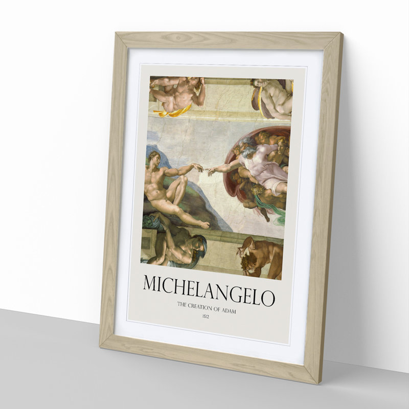 The Creation of Adam by Michelangelo - Picture Frame Painting, 48cm H x 36cm W x 2cm D, Oak Framed