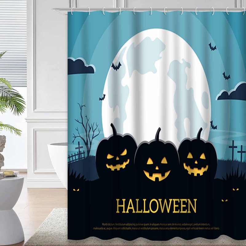 Rideau de douche d'Halloween citrouille pleine lune avec 12 crochets, L 72 po x l 78 po