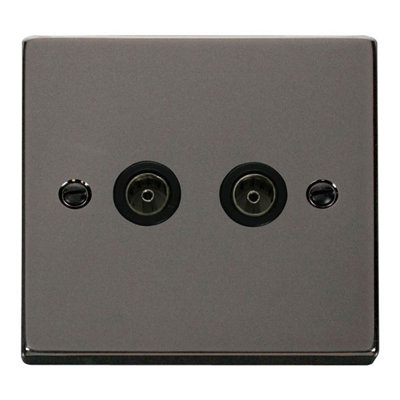 Black Nickel 2 Gang Twin Coaxial TV Socket