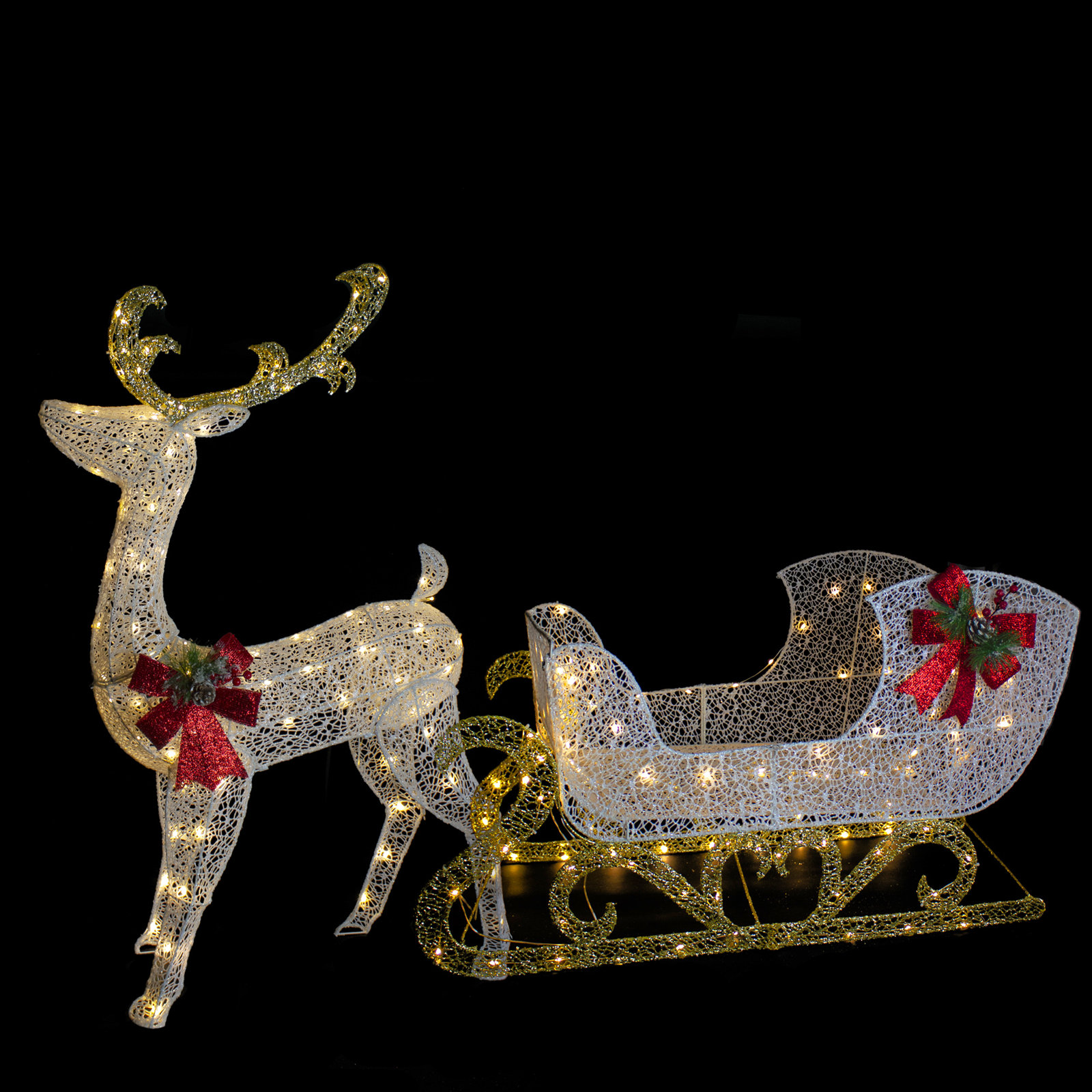 48" LED Lighted Reindeer and Sleigh Set