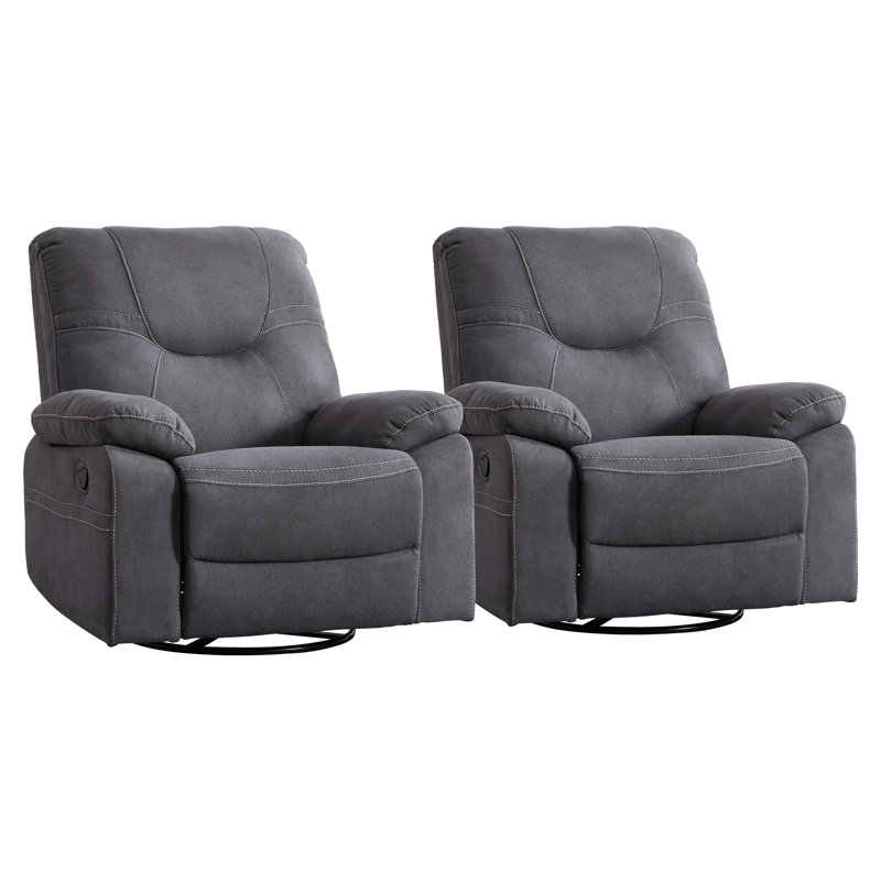 38.2" Wide Modern Comfortable Chenille Swivel and Rocker Manual Recliner with Removable Armrests(Set Of 2), Smoke Gray