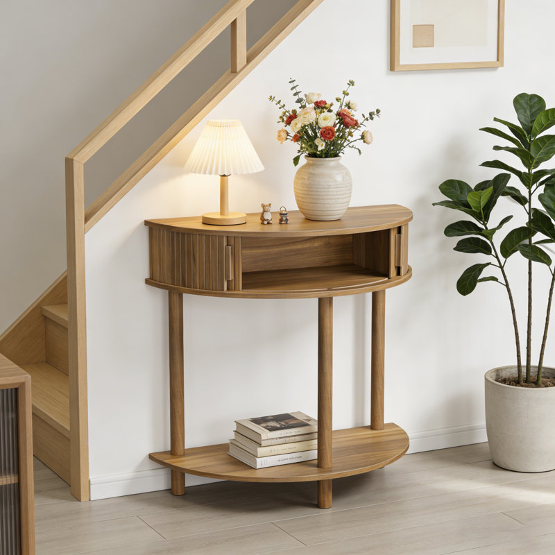 31.5" Height Grooved Half-Moon Console Table