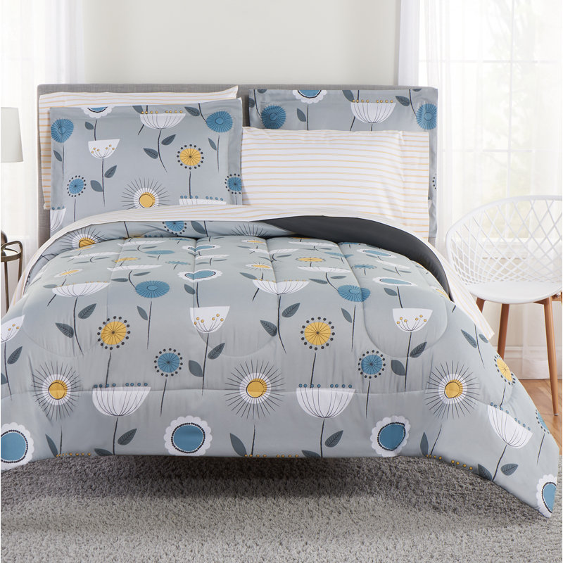 Polyester Box Stitch Floral Comforter, King Comforter + 8 Additional Pieces