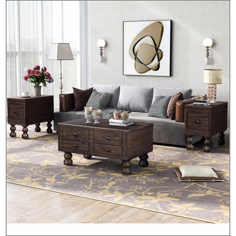Table basse rectangulaire en bois massif pour le salon, table basse antique de 40 pouces avec 4 tiroirs, Espresso