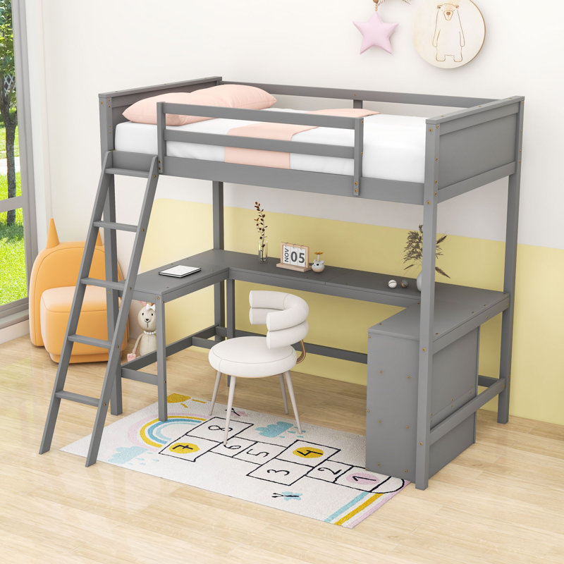Lit mezzanine simple avec bureau et étagères, Gris