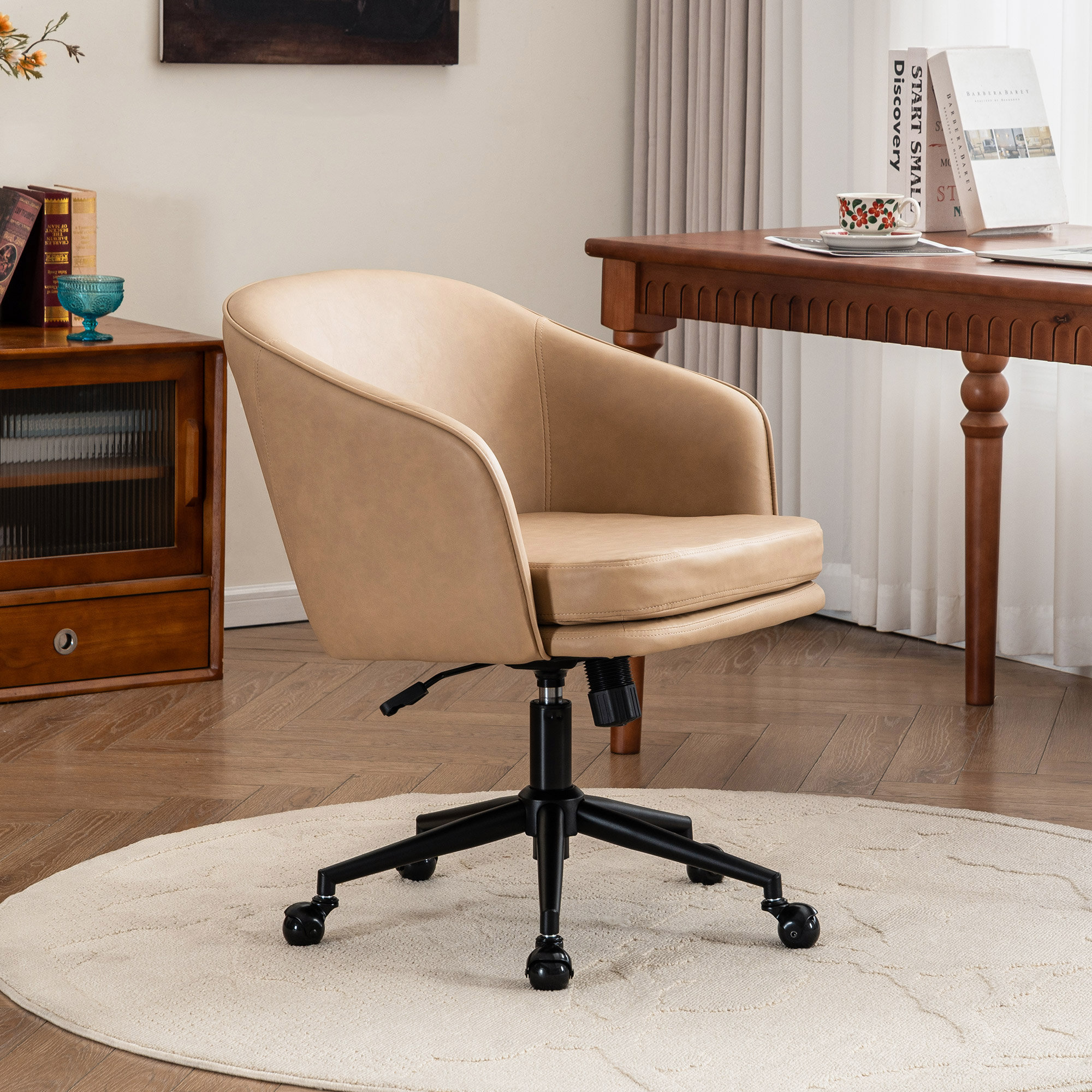 Toscani Swivel Office Chair, Taupe Faux Leather