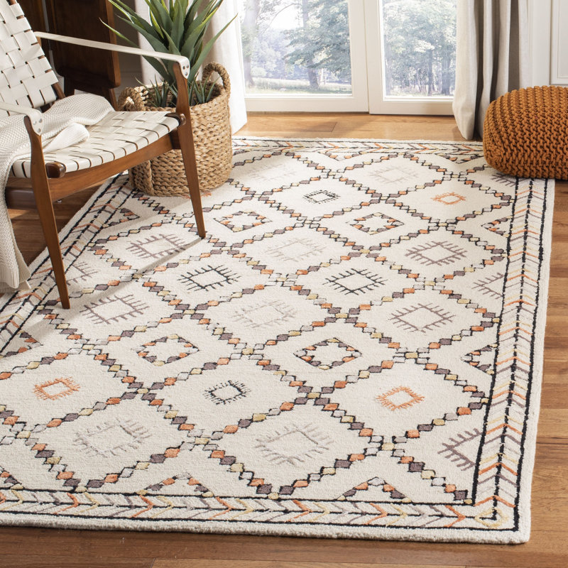 Derose Hand Tufted Wool Geometric Rug, Rectangle 6' x 9'