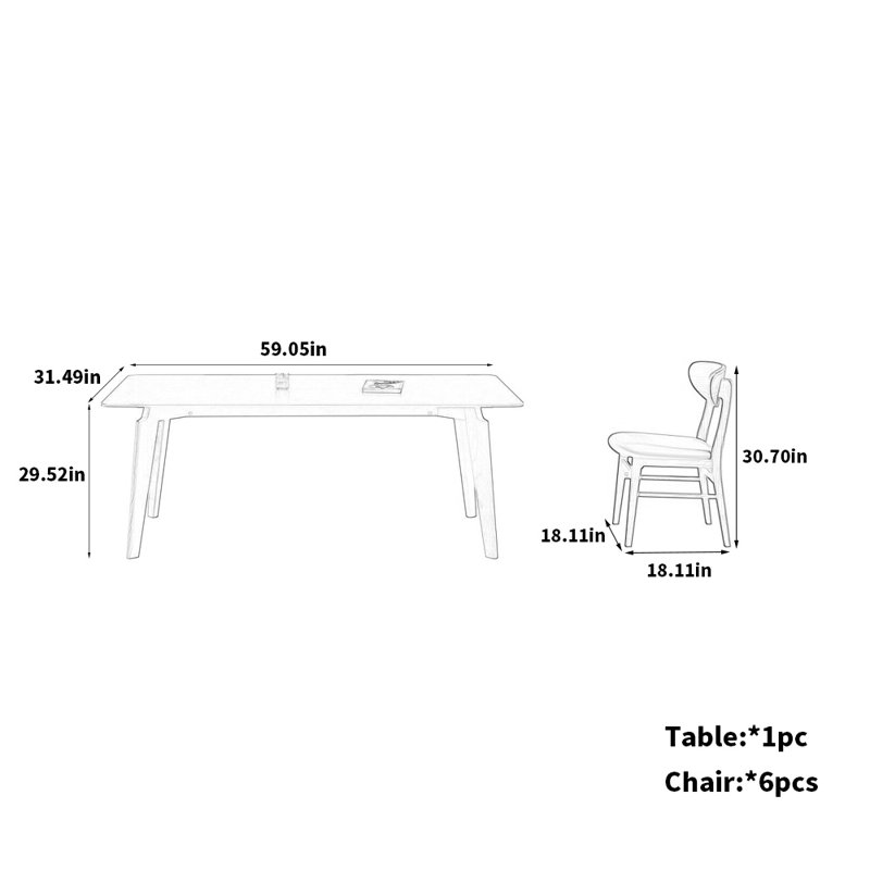 Table frittée en frêne blanc sophistiqué, H 29,52 po x L 59,05 po x l 31,49 po