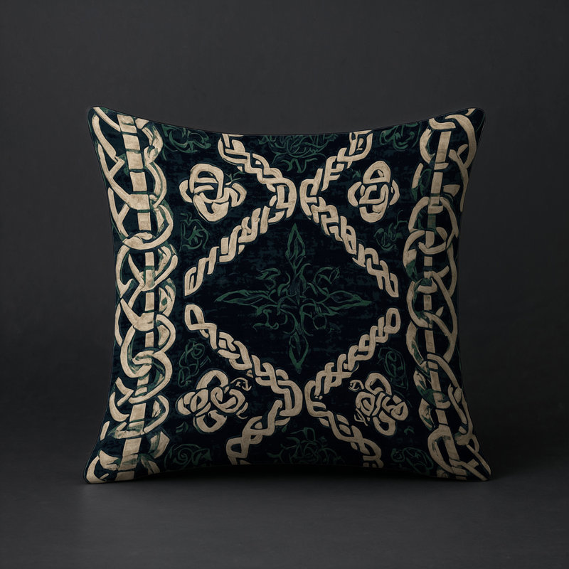 Coussin décoratif intérieur / extérieur gris Modern Modern, Carré 16 po, Vert / noir / géométrique beige