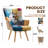 Accent Chair with High Backrest,Plaid Bohemian Upholstered Armchair for Mid Century-201634995-206190744