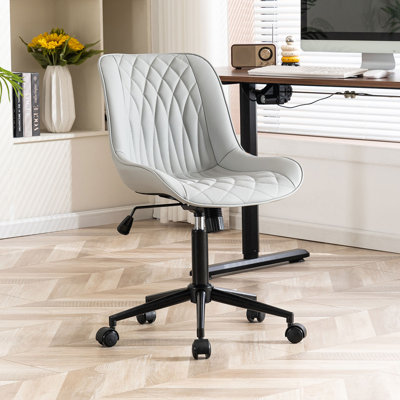 Armless Swivel Office Chair Faux Leather Upholstered Waterproof Desk Chair Ergonomic Adjustable Computer Chair