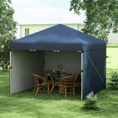 10' X Pop Up Canopy. 3 Sidewalls, Variable Height Settings. Protected Cloth. With Carry Bag And Leg Weight Bags. Navy Blue Patio Tent Use